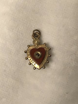 Rare Antique Stanhope Heart Charm W Religous Pict Of Mary & Jesus In Notre Dame