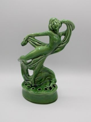 Vintage Art Deco Art Nouveau Lady Woman Flower Frog Usa Green Pottery