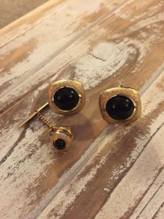 Rare.  Vintage Black And Gold Square Swank Cufflinks And Matching Tie Tack