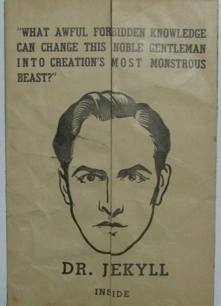 1931 " Rare " Dr Jekyll & Mr Hyde Foldout Faces Liberty Theatre 15 Cents F March