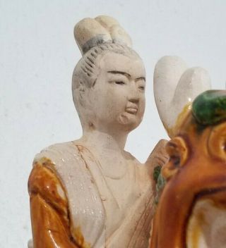 Rare Chinese Tri - Color Sancai Glazed Ceramic Man Riding Foo Dog,  Tang Dynasty 2