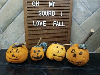 4 Primitive Halloween Jack O Lantern Pumpkin Head Dolls Ornies Bowl Fillers