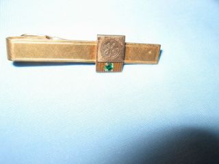 Vintage Gold Filled Ge General Electric Tie Bar With Emerald Stone