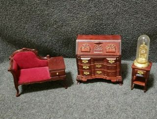 Vintage Phone Bench,  Roll Top Desk,  Clock,  Stand Open Drawer Dollhouse Furniture