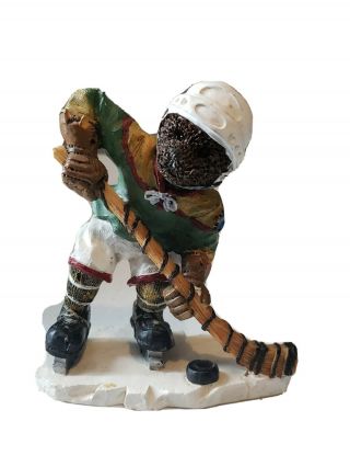 Teddy Bear Figurine Playing Ice Hockey Ceramic Figure 5 " Tall Rare Euc
