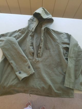 Rare Vintage Wwii Us Navy Anorak Smock Raincoat Jacket Pullover Size Small S Exc