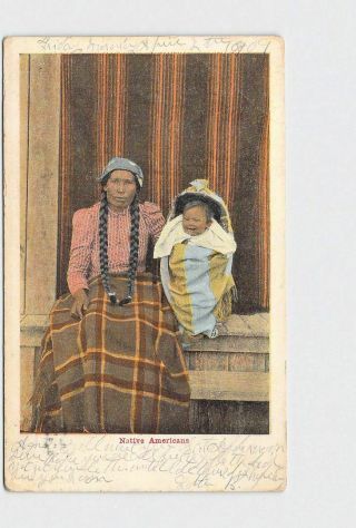 Antique Postcard Native American Woman Baby Basket Blanket Undivided Back