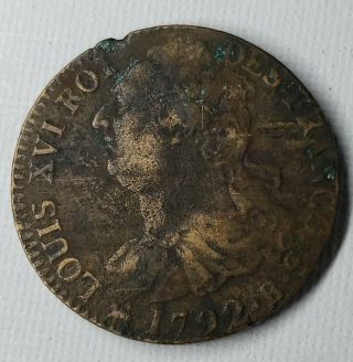 France 1792 Large 22.  3g Copper 2 Sols Antique French Revolution Colonial Coin