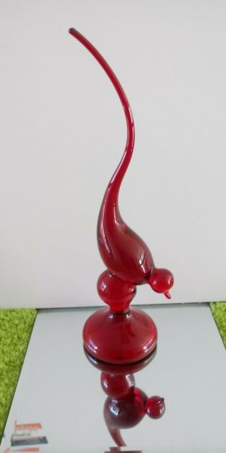Rare (size) 11 - 1/4” Vintage Viking Glass Ruby Red Epic Long Tail Bird
