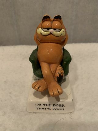 1981 Garfield Enesco Figurine I’m The Boss That’s Why Garfield In Recliner Rare