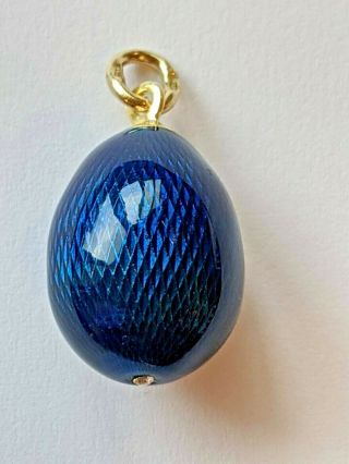 Russian Egg Pendant Sterling Silver Enameled Deep Blue Color.