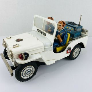 Police Patrol Jeep Vintage Japan Nomura Tin Toy Car Battery Operated No.  3 Rare