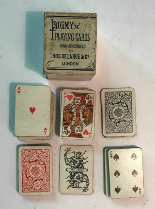 2 - Decks Old & Rare Pigmy Playing Cards W/ Box - De La Rue,  London - Pygmy - Nr