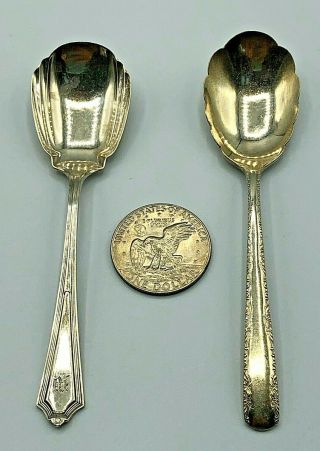 (2) Vintage Gorham Plymouth Camellia Sterling Silver 6 " Scalloped Spoons 61.  8g