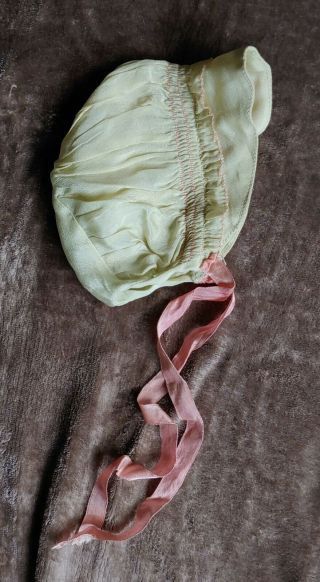 Very Antique Silk Baby Doll Bonnet For 18 - 20 Inch Doll