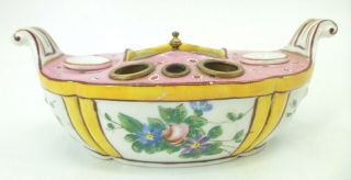 Reserved For Monkg_75 Antique Hand Painted French Porcelain Aladin 3 Pot Inkwell