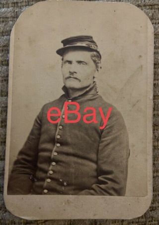 Civil War Cdv Photo Antique Union Soldier Uniform W Hat Vtg Carte De Visite