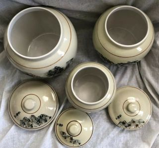 Ceramic Kitchen Canisters Containers Jars Asian Oriental Scenes Set Of 3 Rare 3