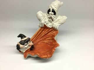 Fitz & Floyd Halloween Rare Ghost & Spider Candle Holder Candy Dish