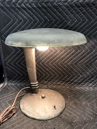 Vtg Rare Unique Art Deco Industrial Brass Table Desk Lamp Light Mid Century Ufo
