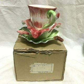 Vtg,  Rare,  Fine China,  Magnolia / Tulip Flower Cup & Saucer,  Lego,  Japan.  S4