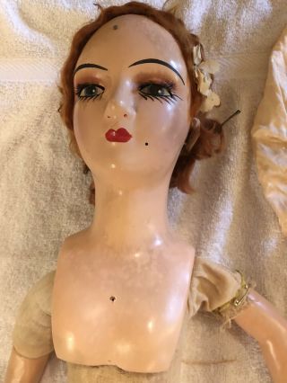 Rare Art Deco Boudoir Bed Doll With Silk Dress