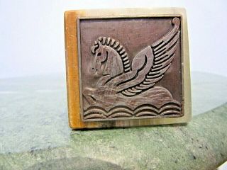 Pegasus Metal Ink Seal Stamp Mounted On A Stone Egyptian Obelisk Shape