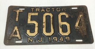 Antique Vintage 1949 Ta Tractor Nj Jersey Car License Plate Auto Tag