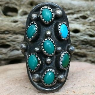 Rare Old Pawn Native American Navajo Sterling Turquoise Cluster Ring Sz 7.  5 Wow