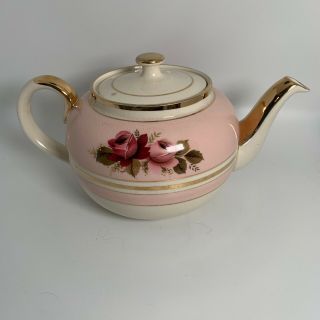 Vintage Sadler Staffordshire England 3380 Teapot Pink Roses With Gold Trim Rare