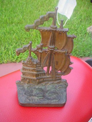 Antique Cast Iron Pirate Galleon Sailing Ship Door Stop