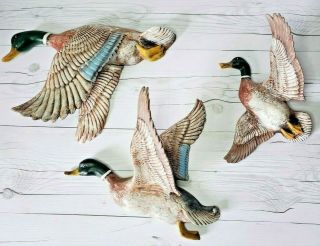 Rare Vintage Atlantic Mold Ceramic Flying Ducks A127,  Rustic Mallard Duck Decor