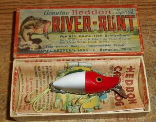 Vintage Heddon Midget River Runt/two - Piece Hardware/in Box/very
