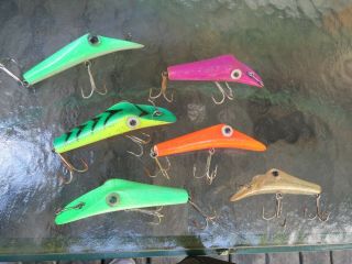 6 Vintage Colorful Squid " Lures Salmon Bait Down Rigger 4 "