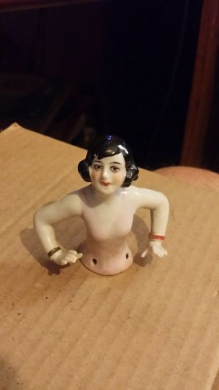 Antique Porcelain Flapper Girl Half Doll Pin Cushion Head