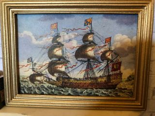 Vintage Dollhouse Framed Naval Print - The " Soveraigne Of The Seas " 1:12