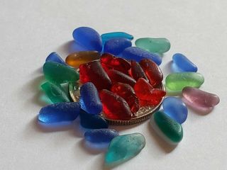 Rare Red Slivers Cobalt Beachen Sea Glass Tiny Cute Crafty Art