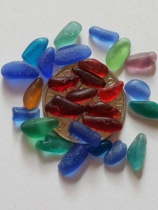 Rare Red Slivers Cobalt Beachen Sea Glass Tiny Cute Crafty Art 3