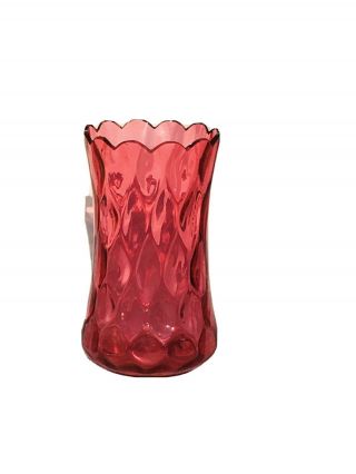 Antique Fenton Pink Cranberry Glass Vase Diamond Quilted