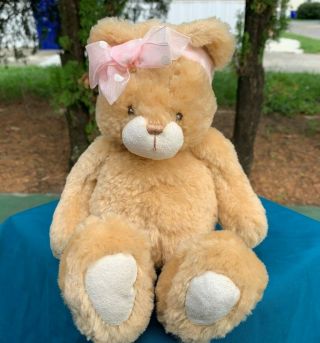 Rare Vintage First & Main Teddy Bear Pink Bow Lovey 11 " Plush Stuffed Animal Toy