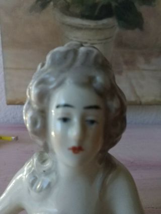 Antique Porcelain Half Doll Victorian Lady Pin Cushion Woman 4.  5 