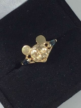 Rare Vintage 10k Gold Mickey Mouse Ring W/ 2 Sapphires Size 3 3/4