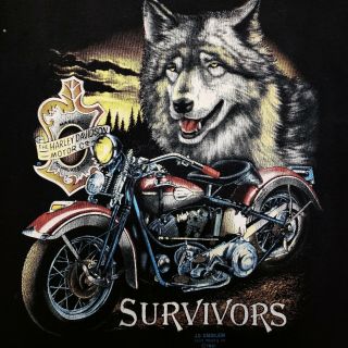 Vtg Harley Davidson 3d Emblem Survivors Wolf Motorcycle T - Shirt Tee Sz L Rare