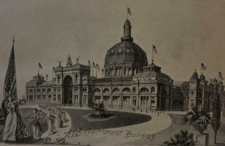 Rare Antique 1893 Chicago Worlds Fair Us Government Building Print