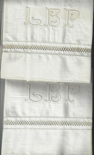 Set (2) Vintage/antique Linen French Pillow Cases Monogram/embroidery/cut Work