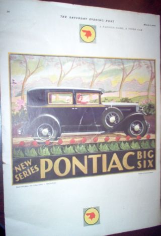 Pontiac Big Six Sedan 1930 Color Print Ad 10x14 Art Deco Body By Fisher Rare