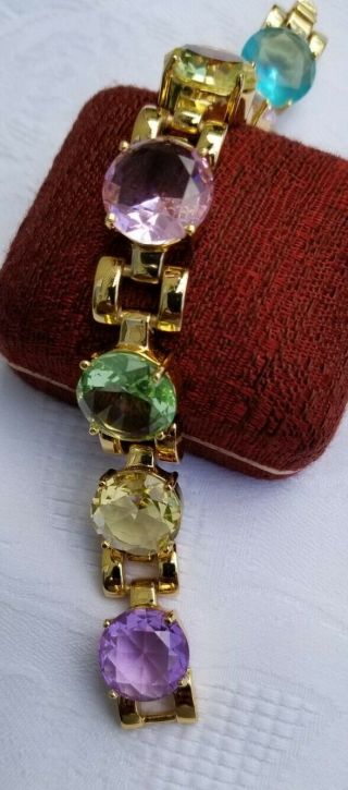 Extremely Rare Kate Spade York Goldtone Multicolor Rhinestone Link Bracelet