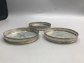 Set Of 3 Webster Sterling Silver And Cut Glass Coasters