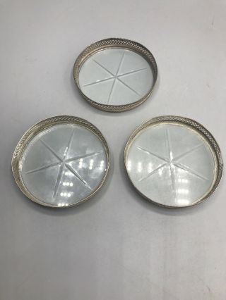 Set of 3 Webster sterling silver and cut glass coasters 2