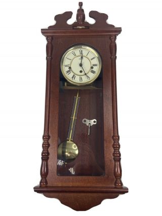 Rare Vintage Germany Hermle Keywound Wall Striking Clock,  3 Spring And Pendulum